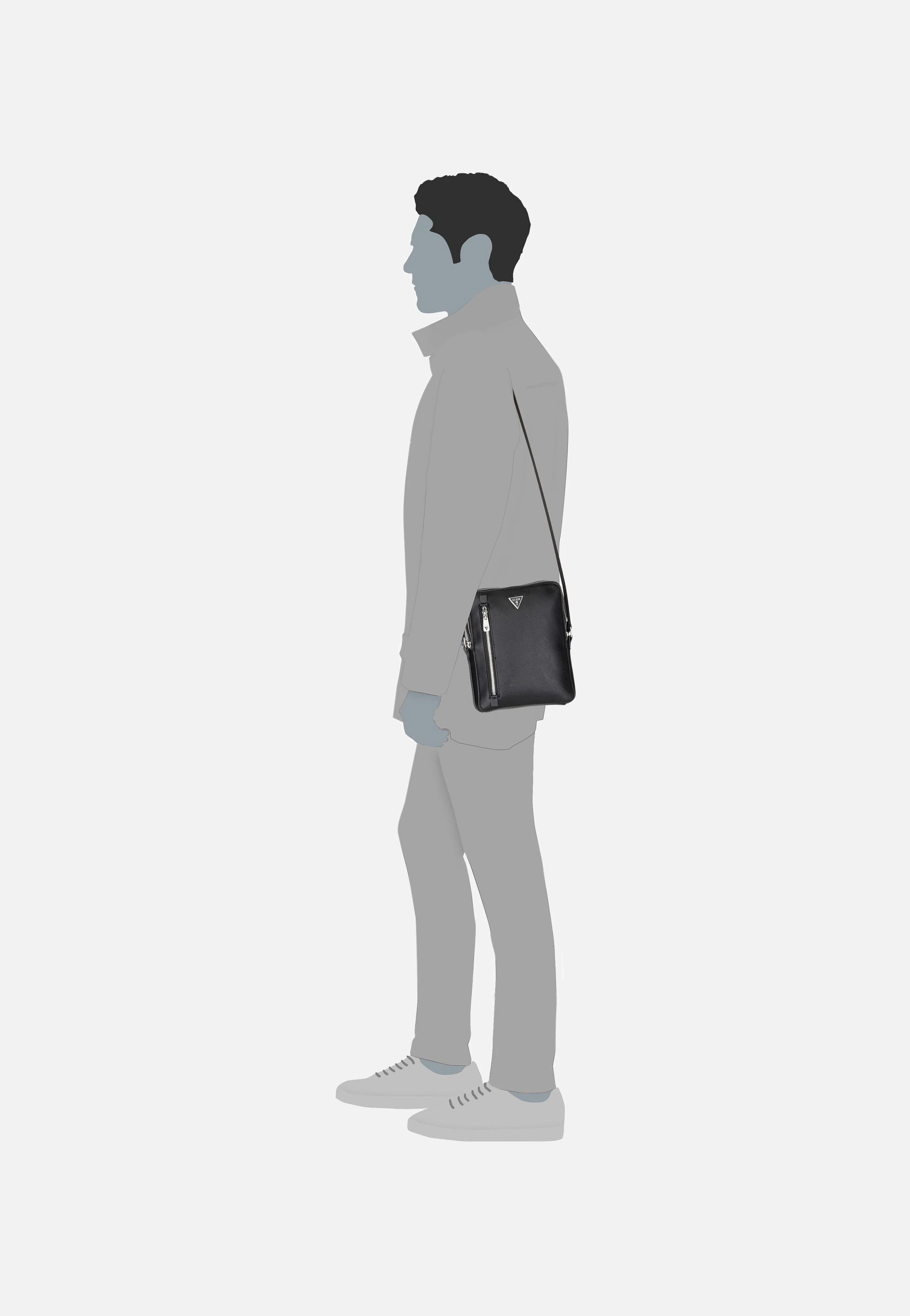Torino Saffiano Eco Double Zip Black - Crossbody Bag - Image 6
