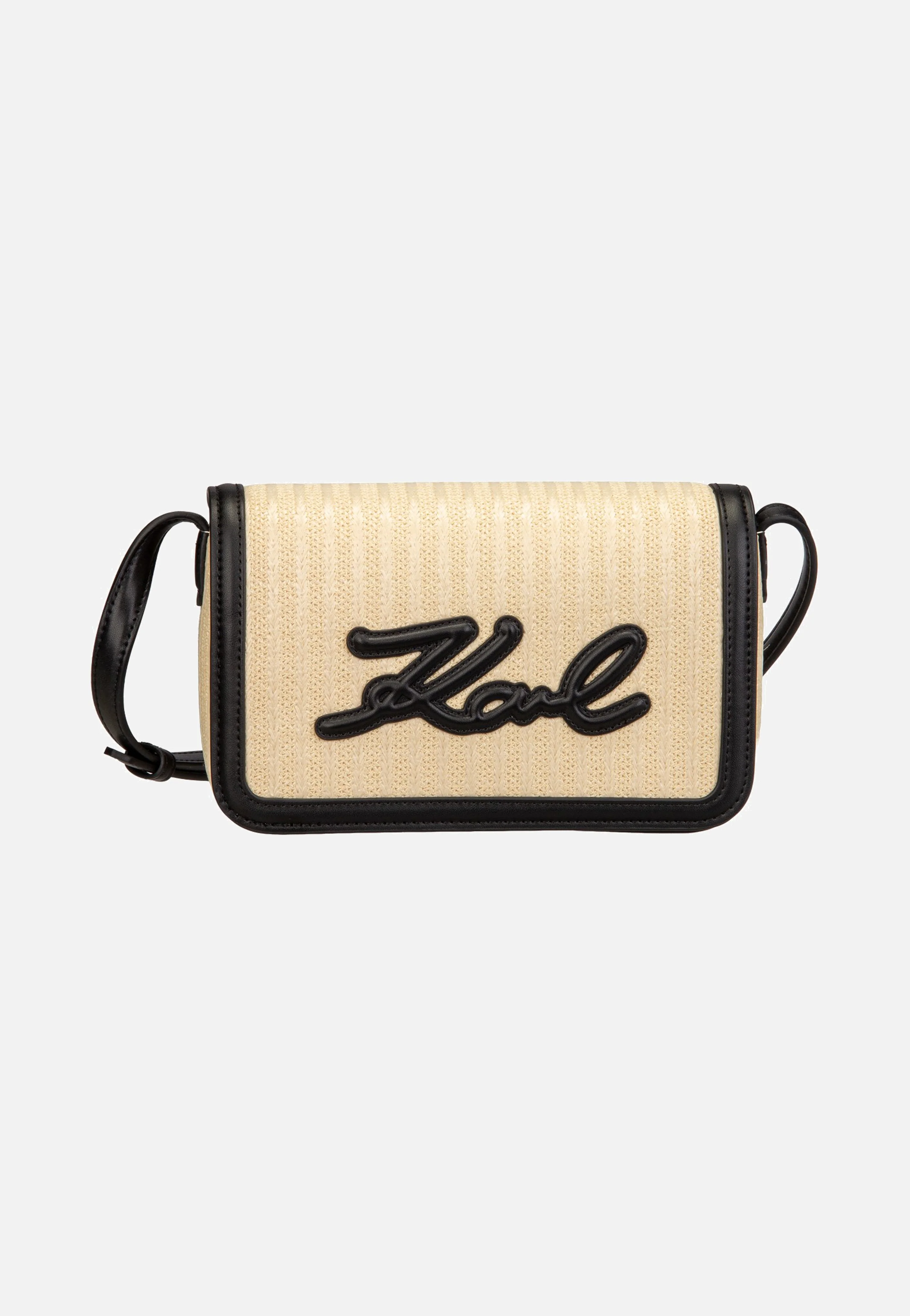K/Signature Raffia Crossbody Natural/Black - Crossbody Bag - Image 2